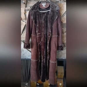 Newport News Chocolate.Suede and Faux Fur TrimCoat